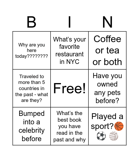 Village NYC 2/13 Bingo Card