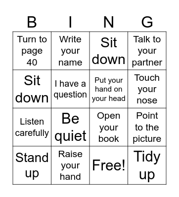 Back to school bingo Card