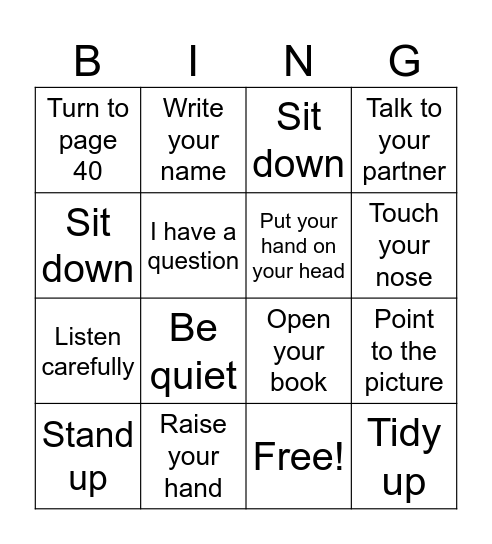 Back to school bingo Card