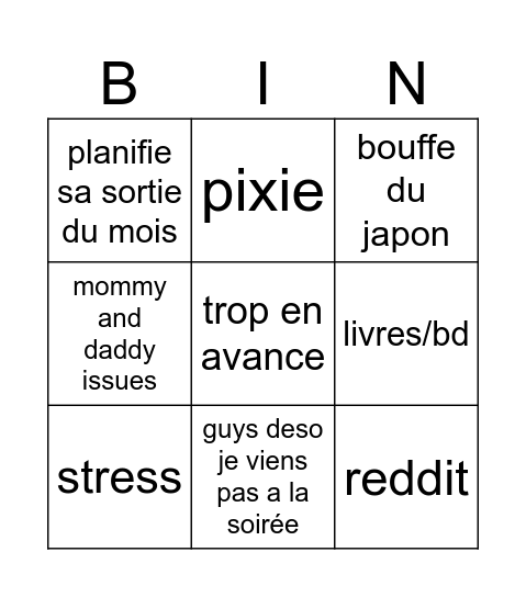 Lucie A Bingo Card