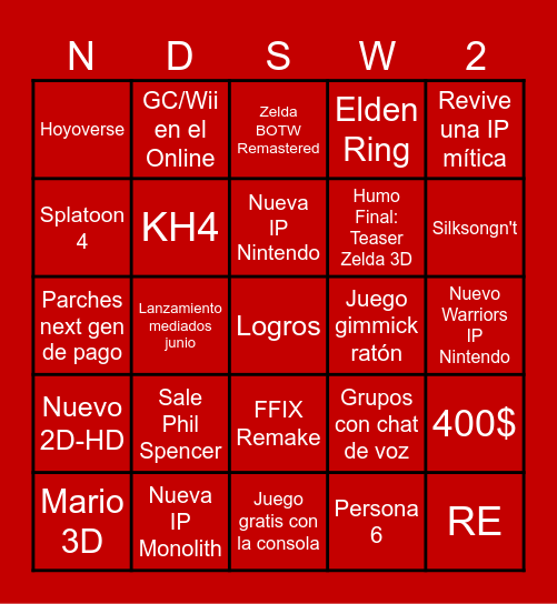 Switch 2 Direct Bingo Card