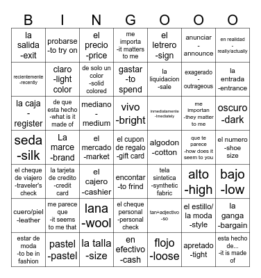Spanish Bingo Card
