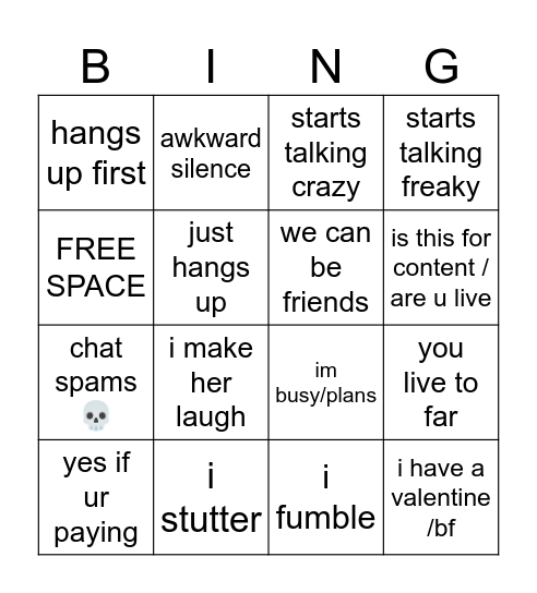 Rizzing Bingo Card