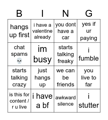 Rizzing Bingo Card