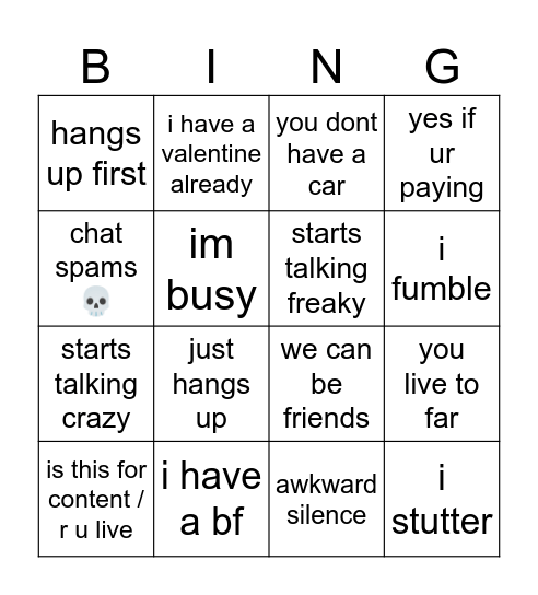 Rizzing Bingo Card