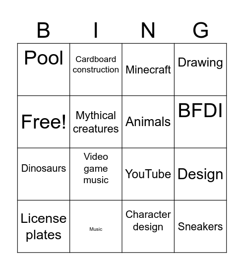 602 Interests Bingo Card
