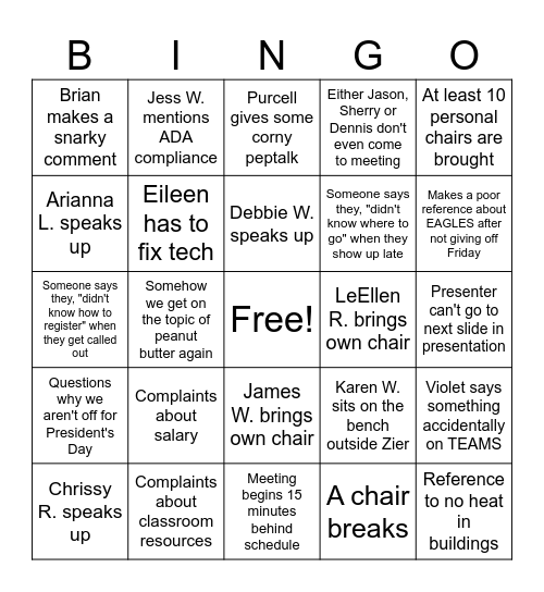 Town Hall BINGO Card