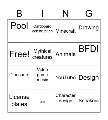 602 Interests Bingo Card