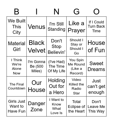 Didi's 80's Bingo Card