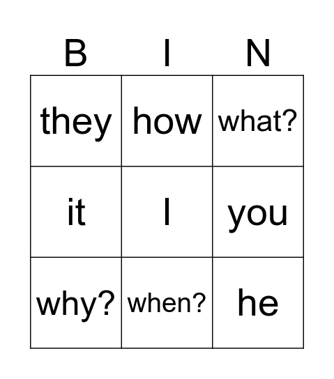 Question bingo Card