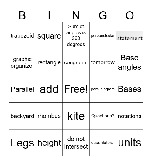 Trapezoid Bingo Card