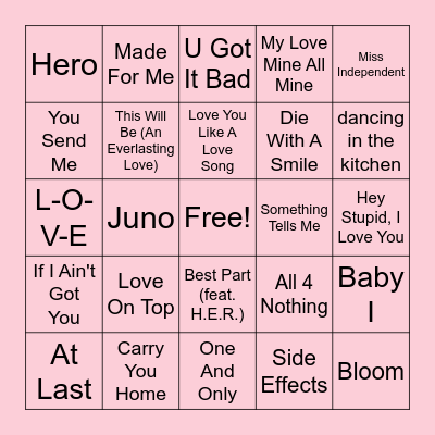 Love Songs Bingo Card
