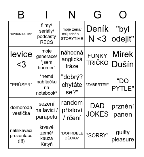 Mirek Pešek Bingo Card