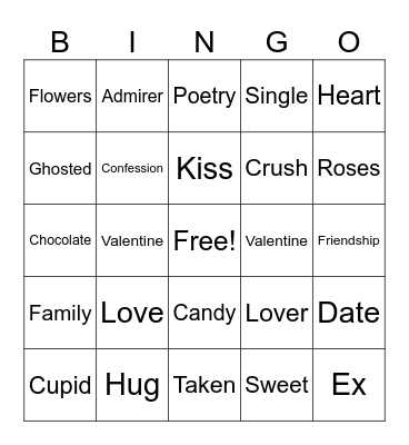 Valentines Day BINGO Card Bingo Card