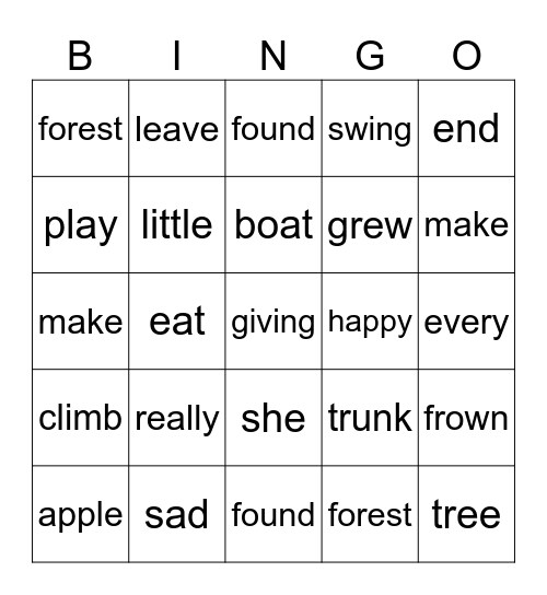 The Giving Tree Bingo Card