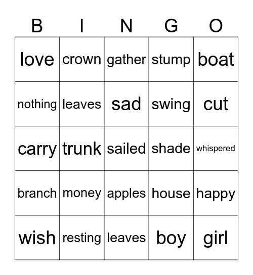 The Giving Tree Bingo Card