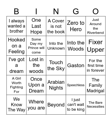 Disney Bingo Card