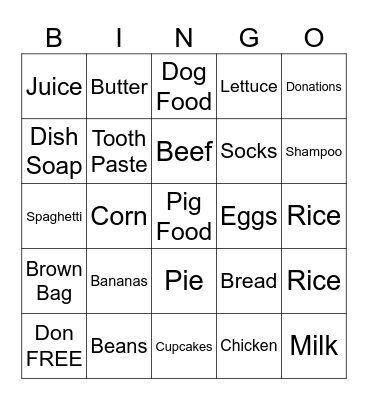 Leesburg Food Bank Bingo Card