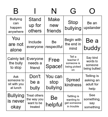 Upstander Bingo Card