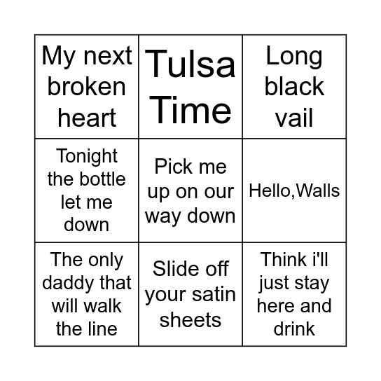 Whiskey River 3 Bingo Card