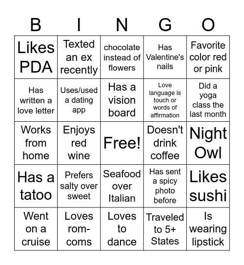 Galantine's Day Bingo Card
