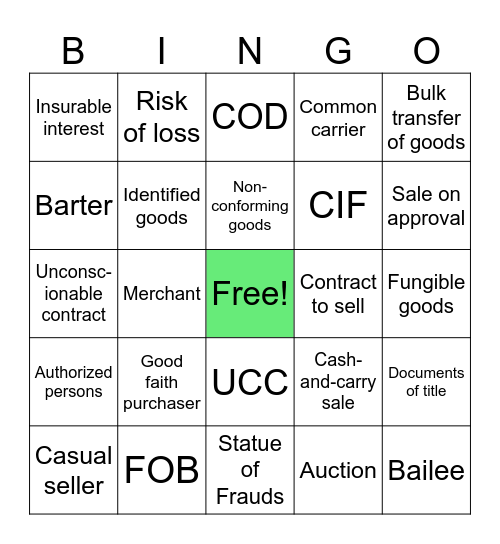 H BLAW 2 - Unit 1 Bingo Card