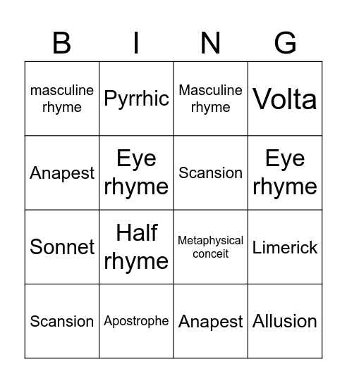 Vocabulary List 1 Bingo Card