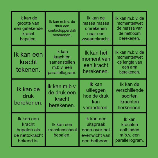 Krachten in werktuigen Bingo Card