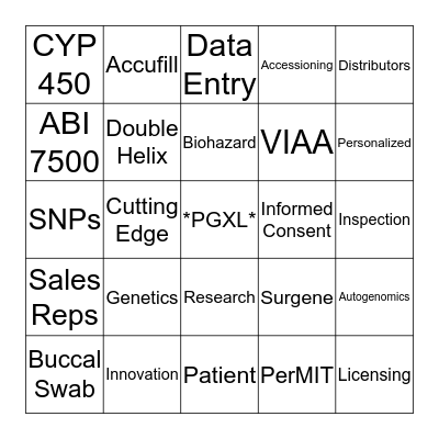 PGXL Laboratory Bingo Card