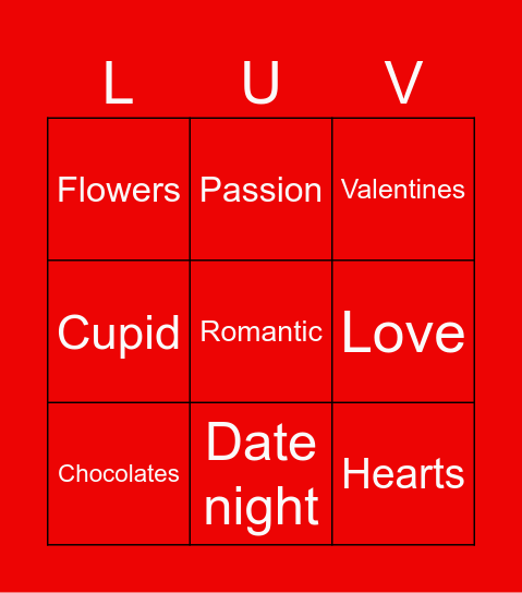 Valentines Bingo Card