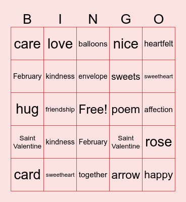 Valentine Bingo Card