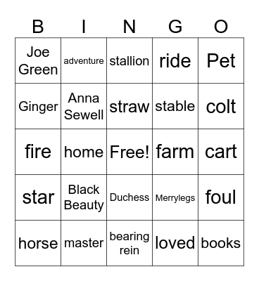 Black Beauty Bingo Card