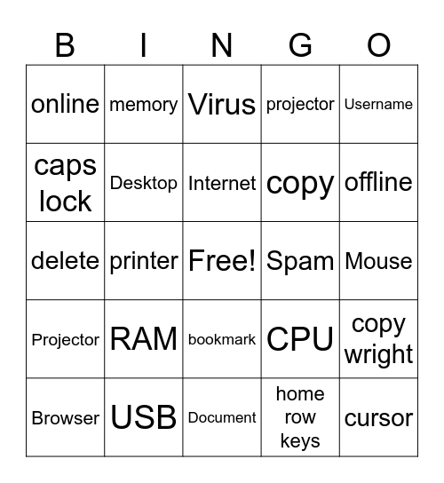 Intro to Computers Bingo Card