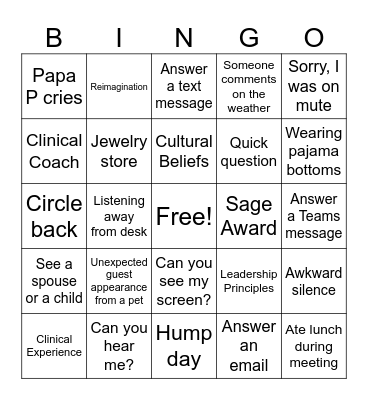 WGU Bingo Card