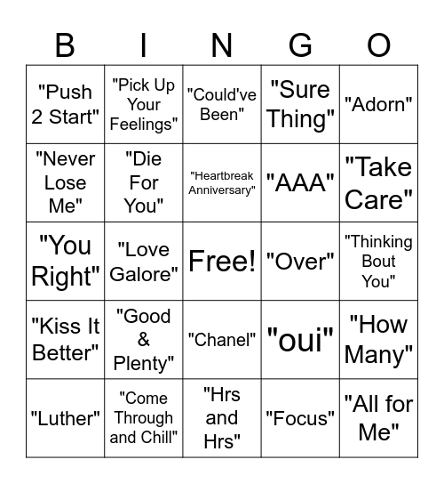 R&B Bingo Card