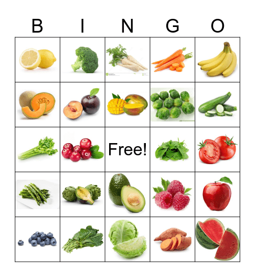 Fruit and Vegetable Bingo Card