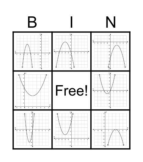 Quadratic Attributes Bingo Card
