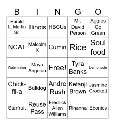 Black History Bingo! Bingo Card