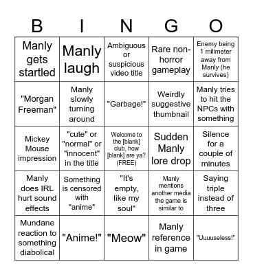 ManlyBadassHero Bingo Card
