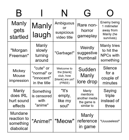 ManlyBadassHero Bingo Card