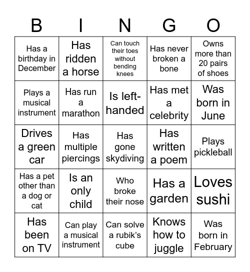 Human Bingo Card