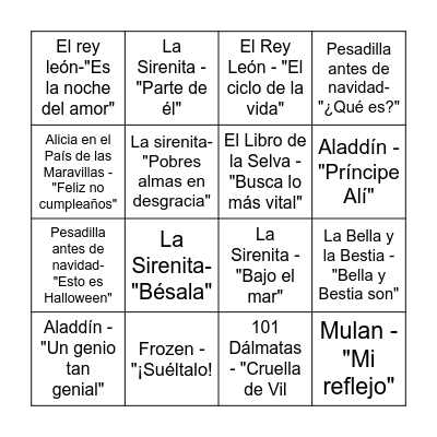 DISNEY BINGO Card