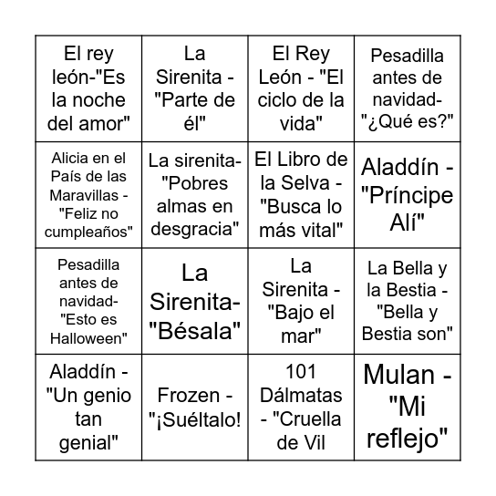 DISNEY BINGO Card