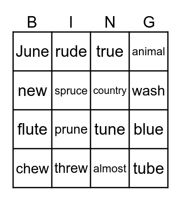 Spelling Words Bingo Card