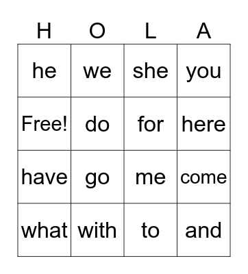 Sight Words #2 Bingo Card