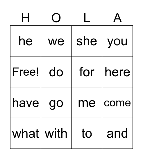 Sight Words #2 Bingo Card