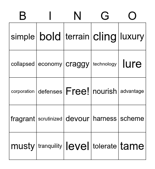 Unit 4 Vocabulary Bingo Card