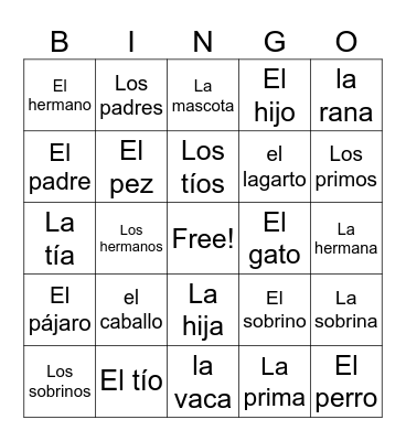 Familia Bingo Card