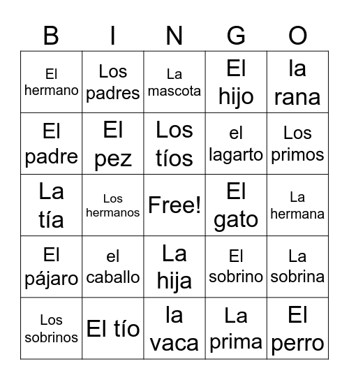 Familia Bingo Card