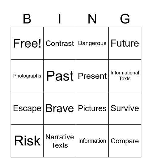 Vocabulary Bingo Card